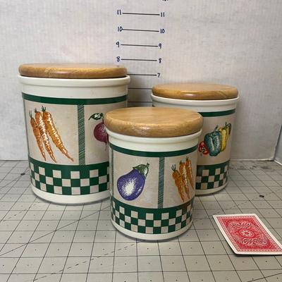 Vintage Himark Ceramic Canister Set With Wooden Lids