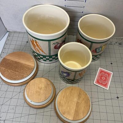 Vintage Himark Ceramic Canister Set With Wooden Lids
