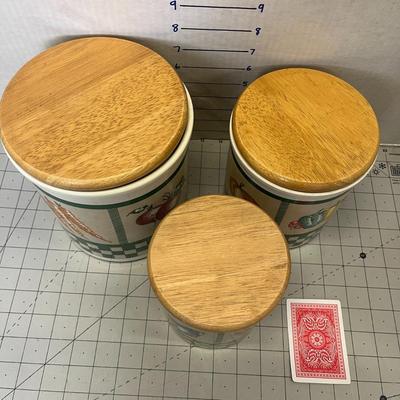 Vintage Himark Ceramic Canister Set With Wooden Lids