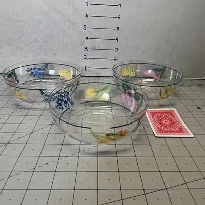Hand-painted Floral Glass Bowls