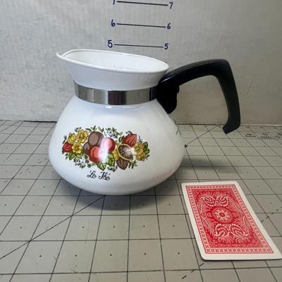 Vintage Corning Ware ‘le Thé’ Floral Enamel Teapot With Black Handle