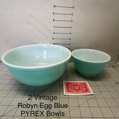 Set Of 2 Vintage PYREX 403 & 411 Bird Egg Blue Mixing Bowls