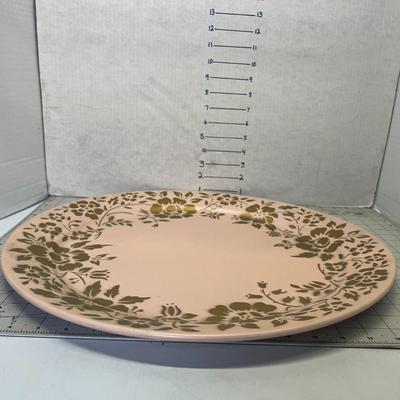 Vintage Pink Metal Charger Plate With Gold Floral Design
