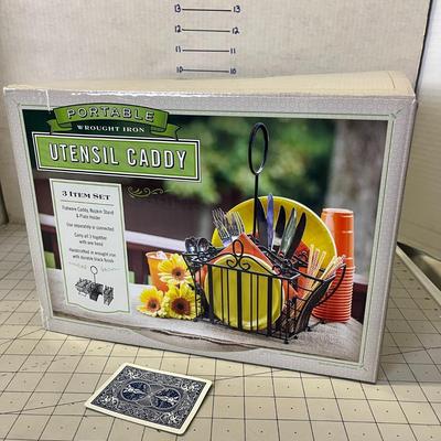 Portable Wrought Iron Utensil Caddy - 3 Piece Set