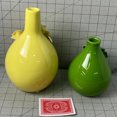 Set Of 2 Glossy Ceramic Flower Vases