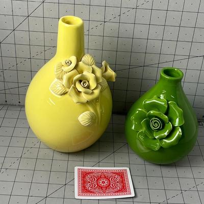 Set Of 2 Glossy Ceramic Flower Vases