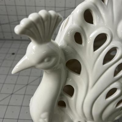 Elegant White Ceramic Peacock Figurine
