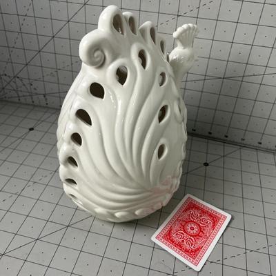 Elegant White Ceramic Peacock Figurine