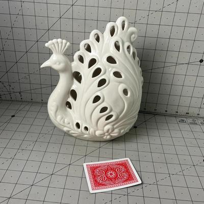 Elegant White Ceramic Peacock Figurine
