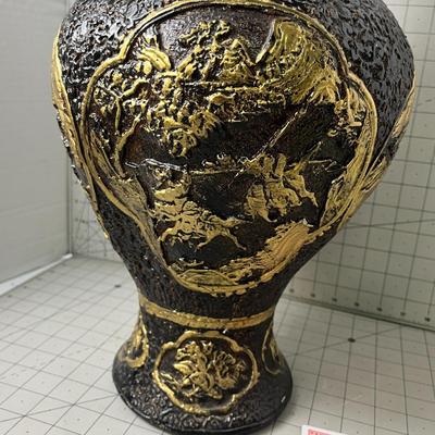 Antique-style Embossed Resin 20 inch Vase With Gold Detailing