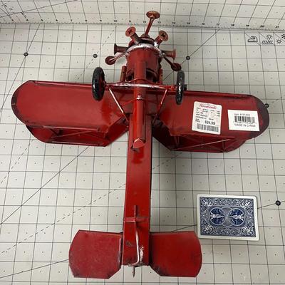 Vintage Metal Airplane Military Aircraft Home Decor Toy Red