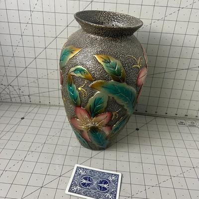 Flower Vase Pottery Ceramic Painted Textured Floral