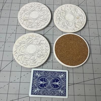 Vintage Wooden Coaster Caddy Set