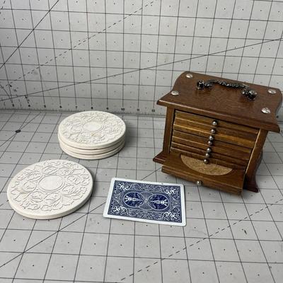 Vintage Wooden Coaster Caddy Set