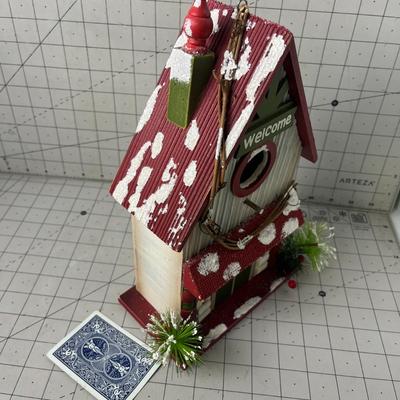 Wood Bird House Snow