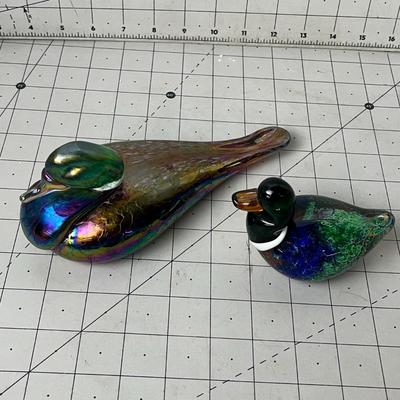 Art Glass Ducks Figurine Paper Weight