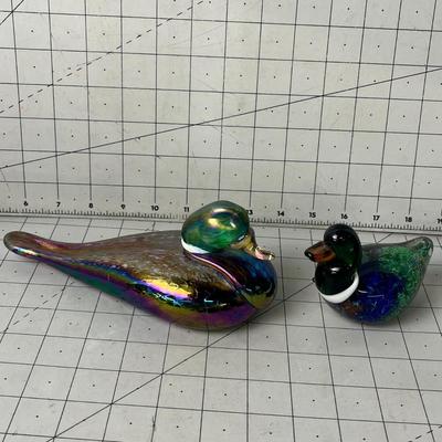 Art Glass Ducks Figurine Paper Weight