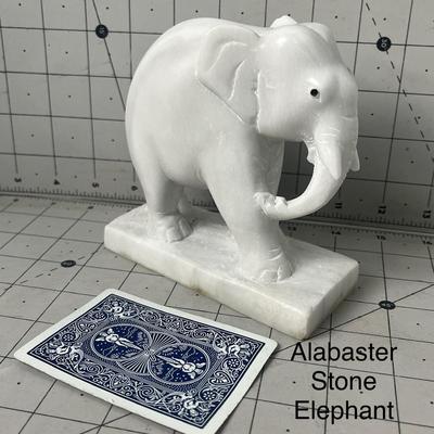 Antique Hand Carved White Marble Elephant Sculpture