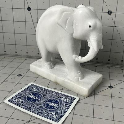 Antique Hand Carved White Marble Elephant Sculpture