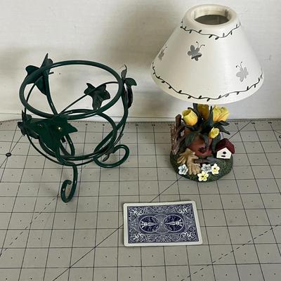 Garden Tea Light Table Lamp & Metal Leaf Plant/ Candle Holder Set