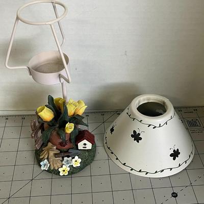 Garden Tea Light Table Lamp & Metal Leaf Plant/ Candle Holder Set