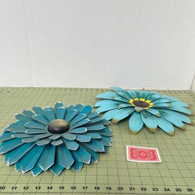 2 Blue Sunflower Metal Wall Decor