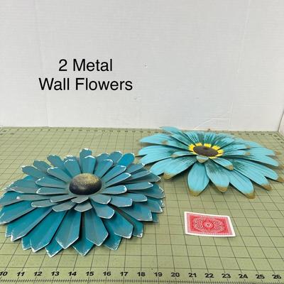 2 Blue Sunflower Metal Wall Decor