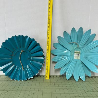 2 Blue Sunflower Metal Wall Decor