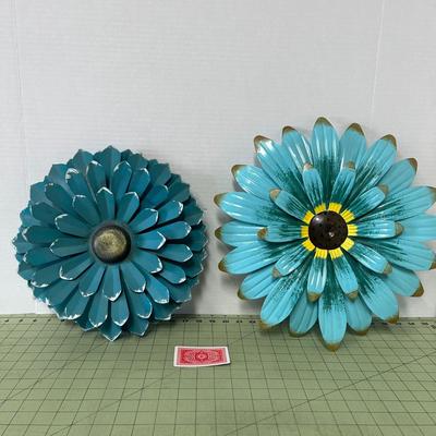 2 Blue Sunflower Metal Wall Decor