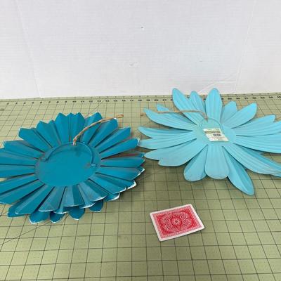 2 Blue Sunflower Metal Wall Decor
