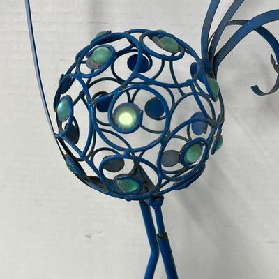 21 Inch Tall Metal Bird With Blue Beads Garden Statue