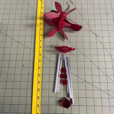 Metallic Red Cardinal Whirligig Wind Chime