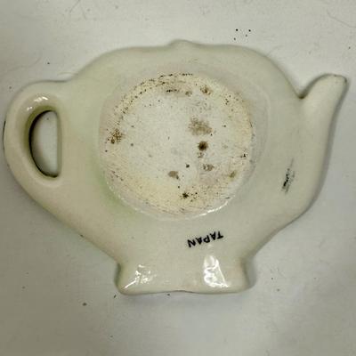 Vintage Napco Teabag Holder Teapot Spoon Rest Green Apple color anthropomorphic