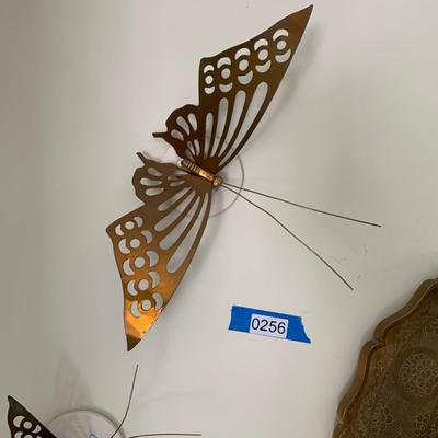 Brass Wall Decor Lot Inscribed Tray & Butterflies