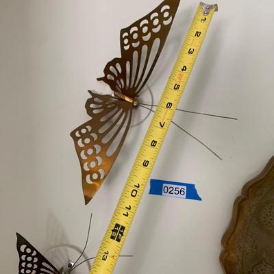 Brass Wall Decor Lot Inscribed Tray & Butterflies