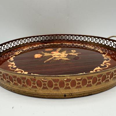 Mid Century Inlaid Wooden Serving Tray