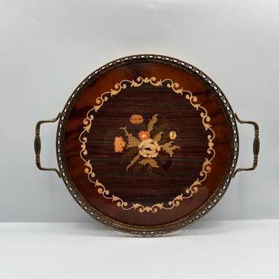 Mid Century Inlaid Wooden Serving Tray