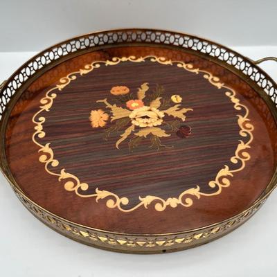 Mid Century Inlaid Wooden Serving Tray