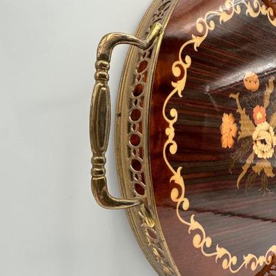 Mid Century Inlaid Wooden Serving Tray