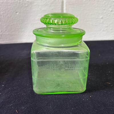 Vaseline glass covered dish / candy jar