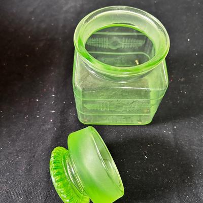 Vaseline glass covered dish / candy jar