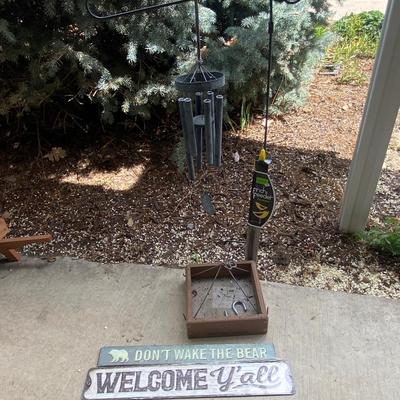 WILD BIRDS UNLIMITED FEEDER, SHEPHERD HOOK, WIND CHIME & TIN SIGNS,