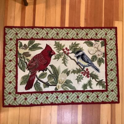 K701 Holly Red Cardinal & Blue Bird Wool Hooked rug