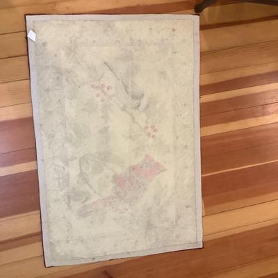 K701 Holly Red Cardinal & Blue Bird Wool Hooked rug