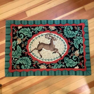K704 Prancing Deer Wool Hooked Rug