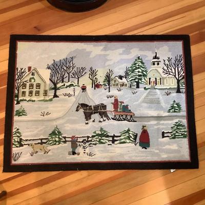 K706 Orvis Snow Scene Wool Hooked Rug