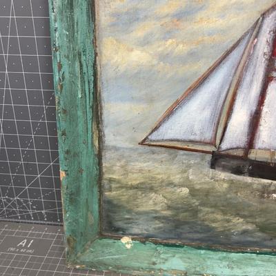 Antique Primitive Painting Folk Art Providence R.I. Regatta