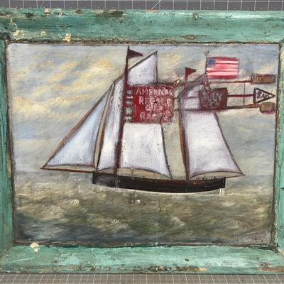 Antique Primitive Painting Folk Art Providence R.I. Regatta