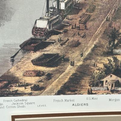 Framed Vintage Birds Eye View Map of New Orleans Wall Art