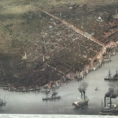 Framed Vintage Birds Eye View Map of New Orleans Wall Art